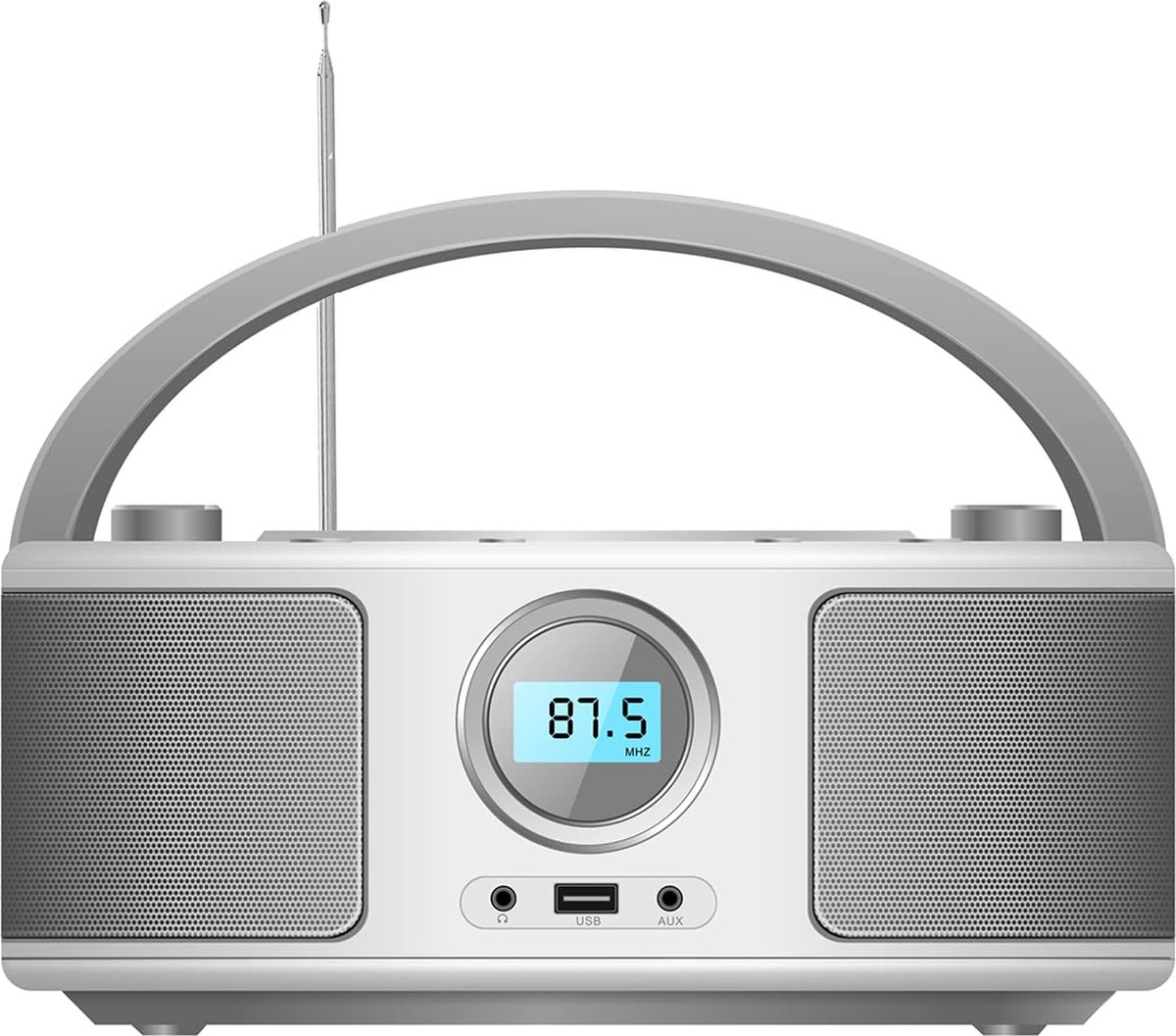 Draagbare CD Speler Boombox - CD-MP3 Speler - Compatibel met CD/CD-R/RW en MP3-CD - USB   - FM Radio met 20 Presets - AUX-In en Hoofdtelefoonaansluiting - Compact Stereo Systeem met Draagbare Handgreep