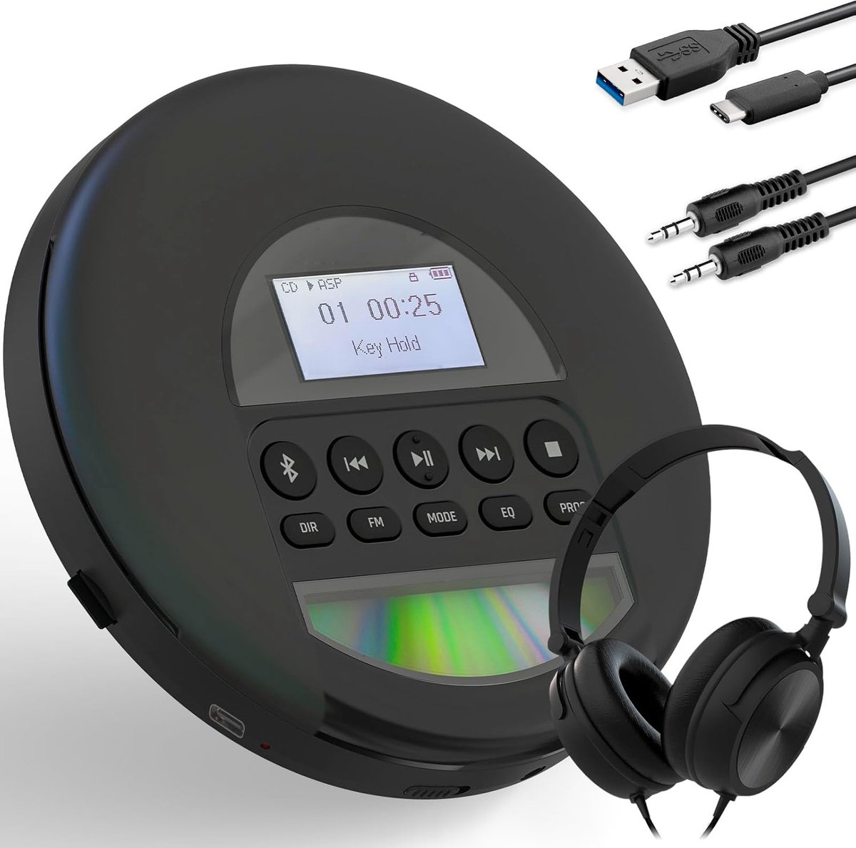 Draagbare CD Speler met Lange Batterijduur - Inclusief Oordopjes - Compatibel met CD-R, CD-RW, MP3 - TF Kaart Lezer, Mini Radio, Bluetooth - Voor in de Auto