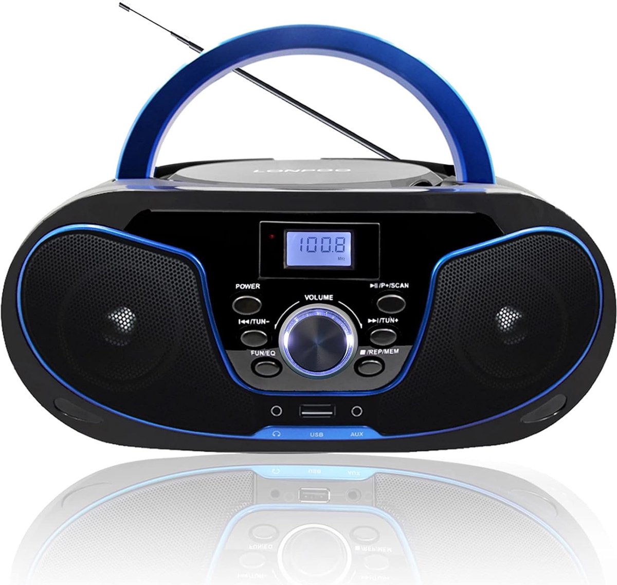 Draagbare CD Speler voor Kinderen - Radio CD Boombox met FM Radio - Bluetooth Verbinding - USB Ingang - AUX Aansluiting - Hoofdtelefoon Uitgang - Stereo Speakers