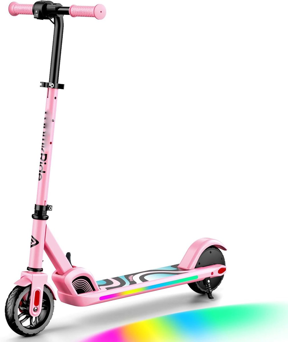 Kinderscooter Elektrisch - 6-14 Jaar - Regenboog LED Verlichting - Snelheid 8/13/16 km/h - Opvouwbaar - Verstelbaar Stuur - Bereik 8 km - Lichtgewicht 6,4 kg - Roze - LED Display - Veilig en Stijlvol