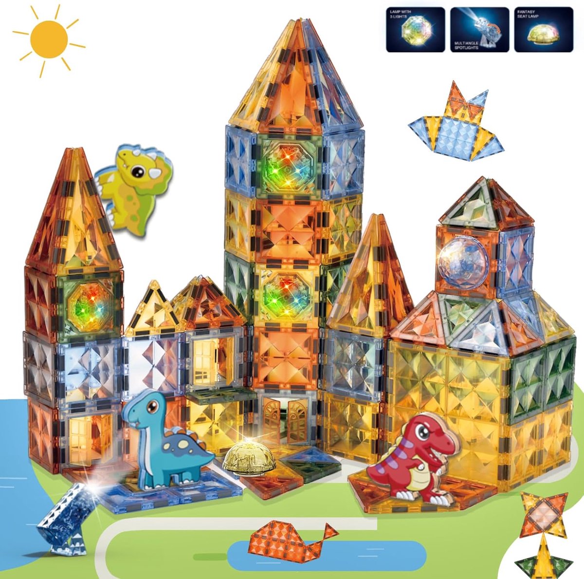 Magnetisch Bouwstenen Speelgoed Set – 3D Transparante Verlichte Tegels – 57-delig Educatief Constructiespeelgoed – STEM Bouwset – Creatief Speelgoed voor Kinderen 3 t/m 8 jaar – Jongens & Meisjes – Magnetische Blokkenset