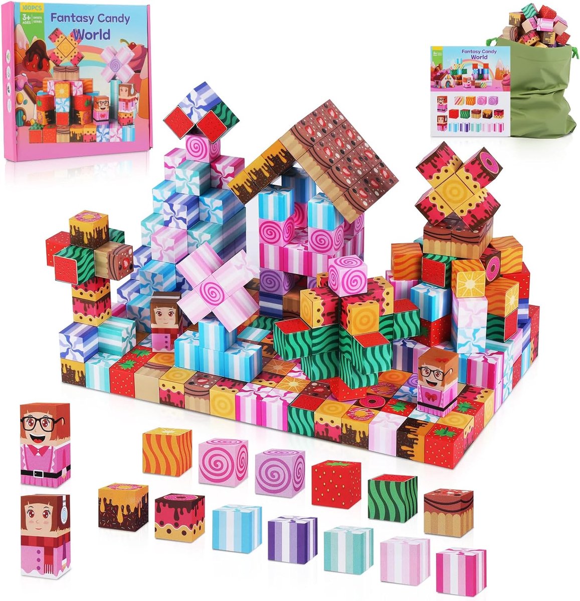 Magnetische Bouwblokken Set met 120 Stuks - Educatief Constructiespeelgoed - Magnetische Tegels en Blokken - Montessori Sensorisch Speelgoed - STEM Speelset voor Kinderen - Magnetisch Bouwspeelgoed voor Jongens en Meisjes - 3 tot 8 Jaar