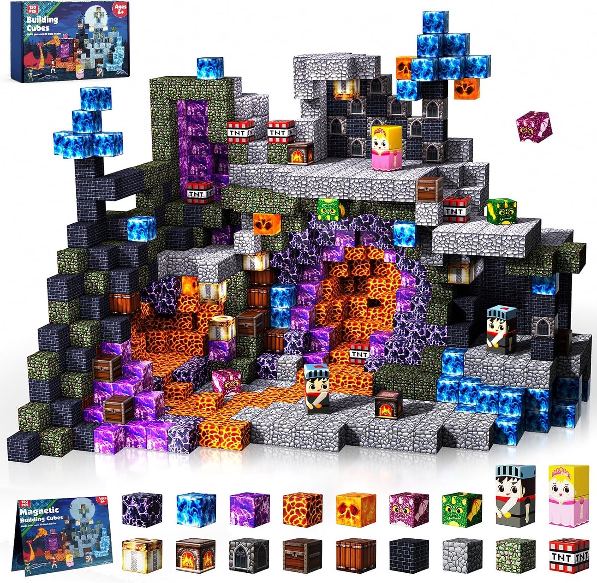 Magnetische Bouwblokken Set – 150-delig Constructiespeelgoed – Donker Kasteel Bouwset – Montessori Magneten voor Kinderen van 6 tot 12 Jaar – Educatief Speelgoed – Creatief Bouwen – Cadeau voor Jongens en Meisjes