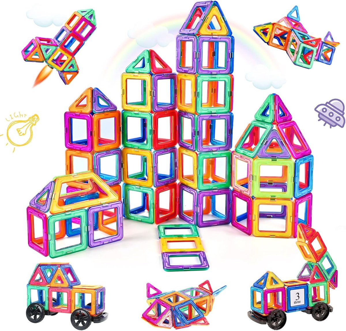 Magnetische Tegels Kinderen – 82-delige Magnetische Bouwstenen – Educatief STEM Speelgoed – Magnetisch Bouwspeelgoed vanaf 3 Jaar – Leerzaam Constructiespeelgoed – Cadeau voor Jongens en Meisjes – Kerstcadeau Kind