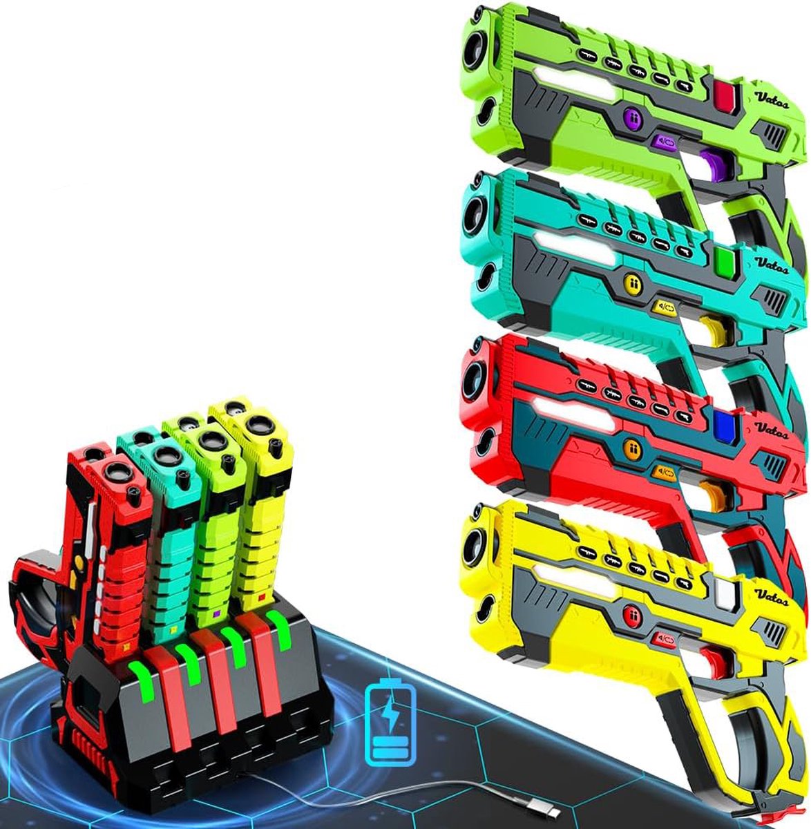 Oplaadbare Laser Tag Geweren Set voor 4 Spelers met Oplaadstation - Infrarood Laser Geweren zonder Vesten - Gegevensweergave voor Kinderen, Tieners en Volwassenen - Ideaal voor Groepsactiviteiten en Familiegames