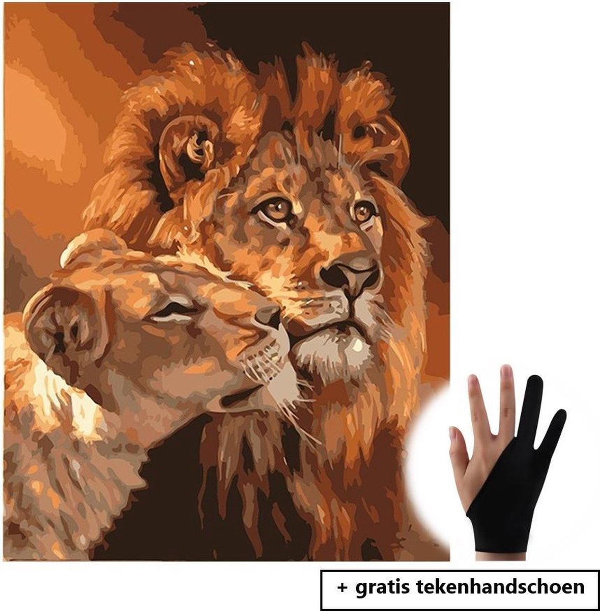 Schilderen op nummer volwassenen – Leeuw – 40x50 cm + Gratis tekenhandschoen