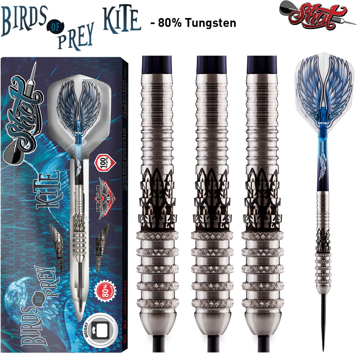 Shot Steeltip Birds of Prey Kite 80% 21 gram Dartpijlen