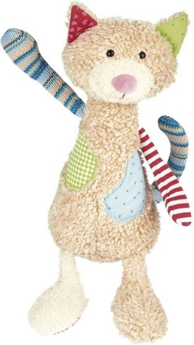 Patchwork katten knuffeldier 30 cm - Dieren knuffel lapjeskat 30 cm