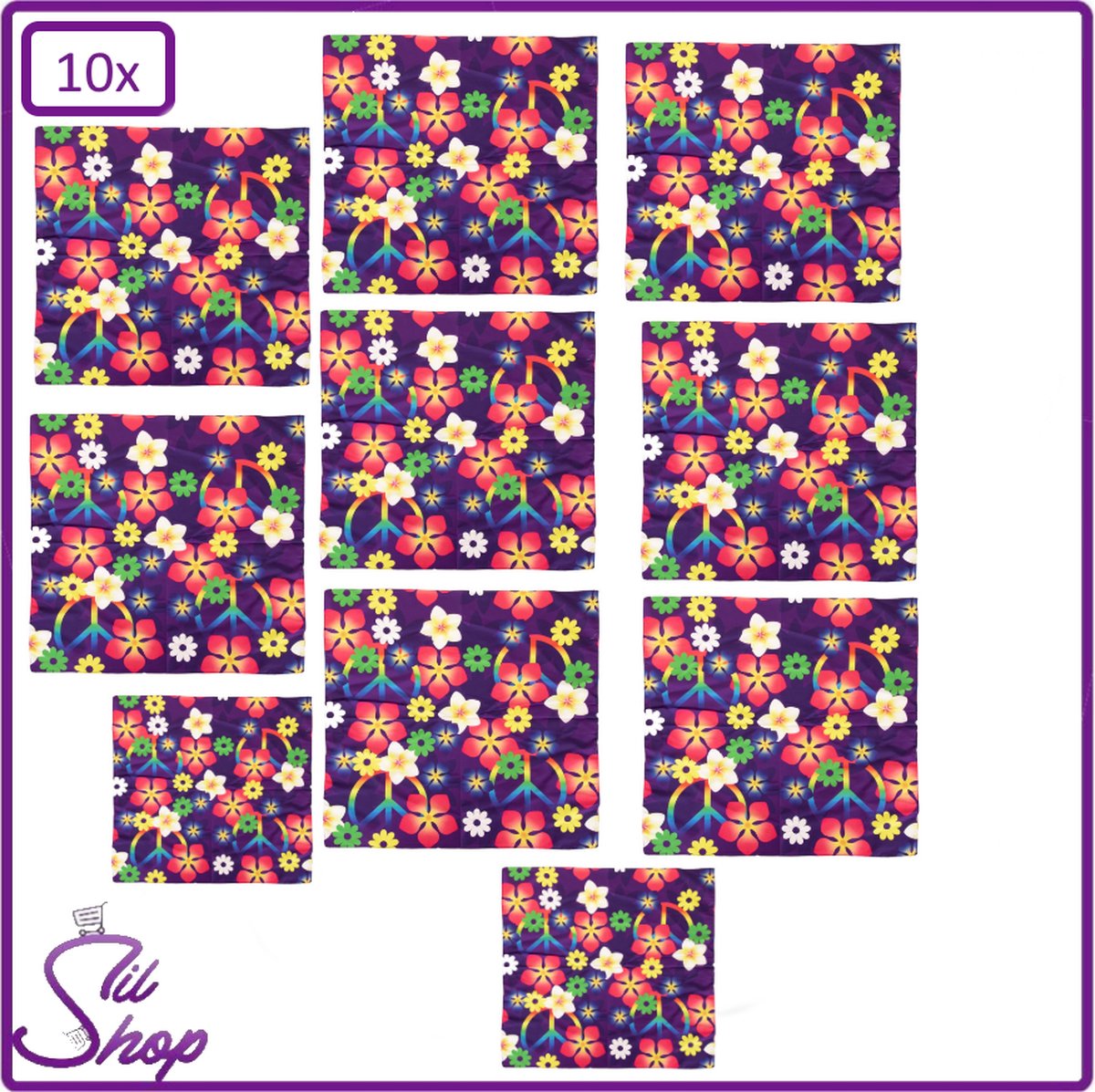 10x Bandana flower power print 70x70cm - thema feest toppers flowerpower