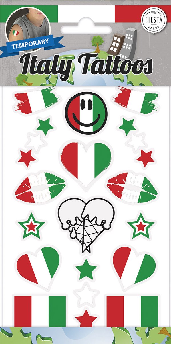 12x Italië Plak Tattoo - Landen Voetbal EK WK Feest Thema