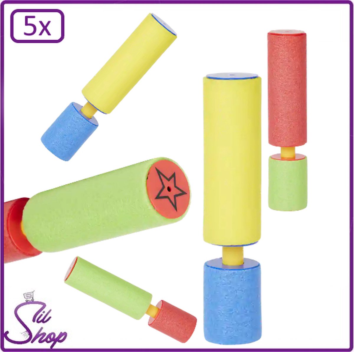 5x Diverse Foam Waterspuiter 16cm - Waterpistool waterpret water pistool kinderen