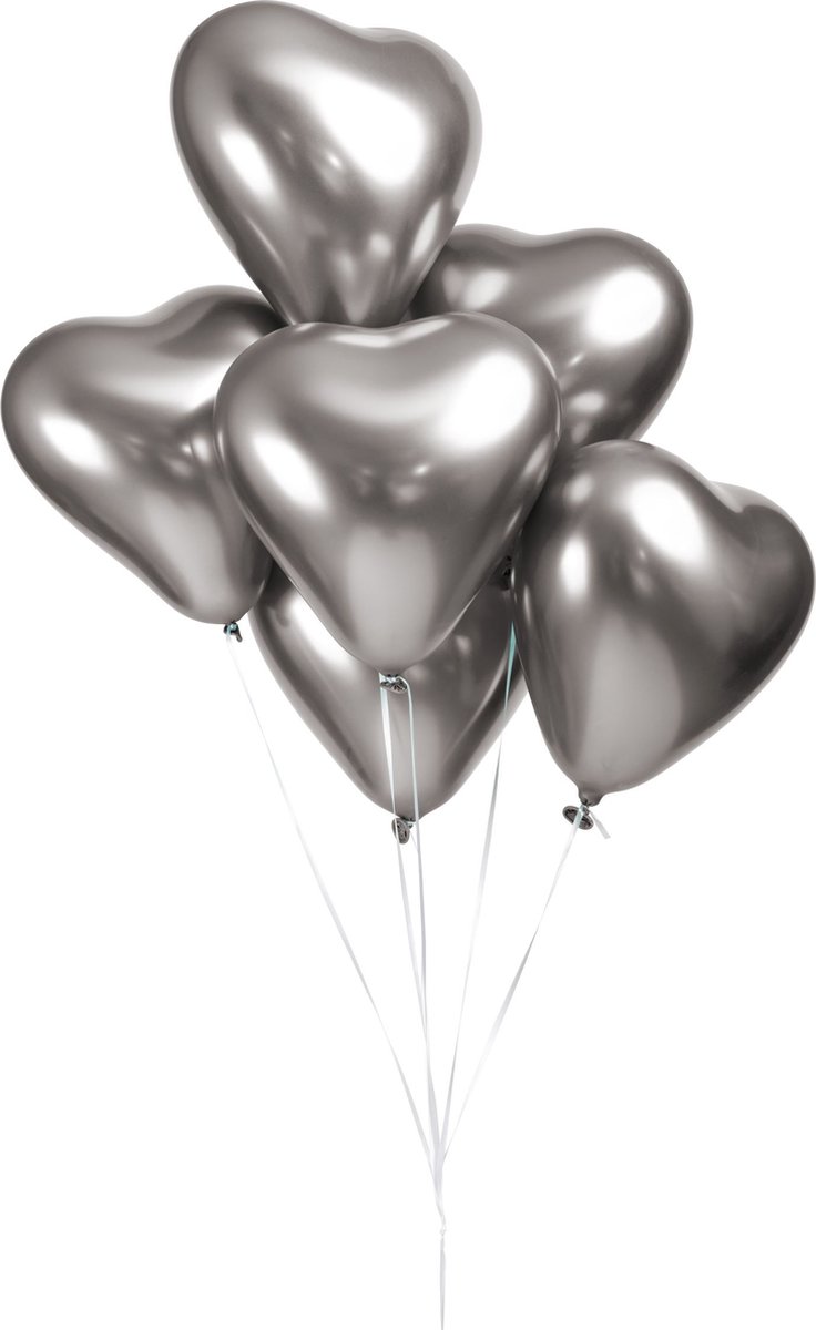 6 Hartjes Chrome Ballonnen 12 Zilver