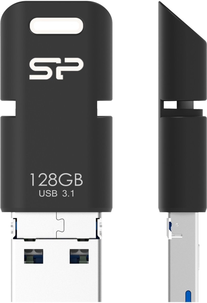 Silicon Power 128GB Mobile C50 3-in-1 USB 3.1/ Micro-USB/ USB type-C COB flashdrive Zwart