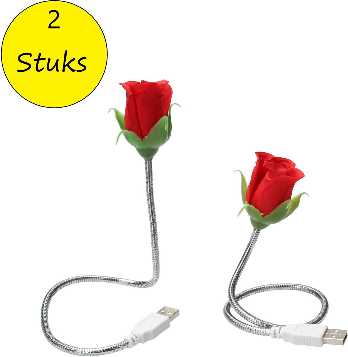 Silly Gifts USB Kabel Roos met Lampje 2 Stuks – USB Lampje – Verlichting USB – Licht – Rood