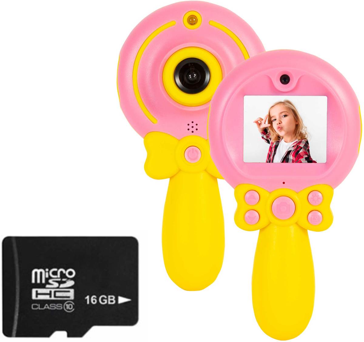 Kindercamera Fototoestel Lollipop Roze Inclusief 16GB Micro SD Kaart