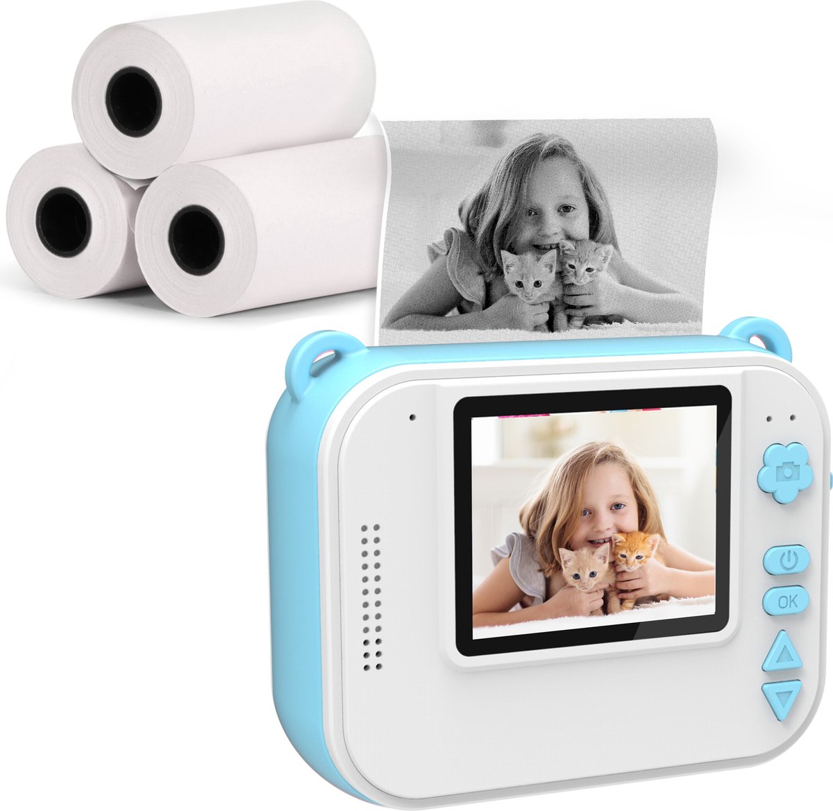 Silvergear Digitale Kindercamera Blauw - Mini Printer / Pocket Printer - Mobiele Fotoprinter - Kids Camera - Thermische Printer - Met Video - 4 Spellen - Timer en Muziek