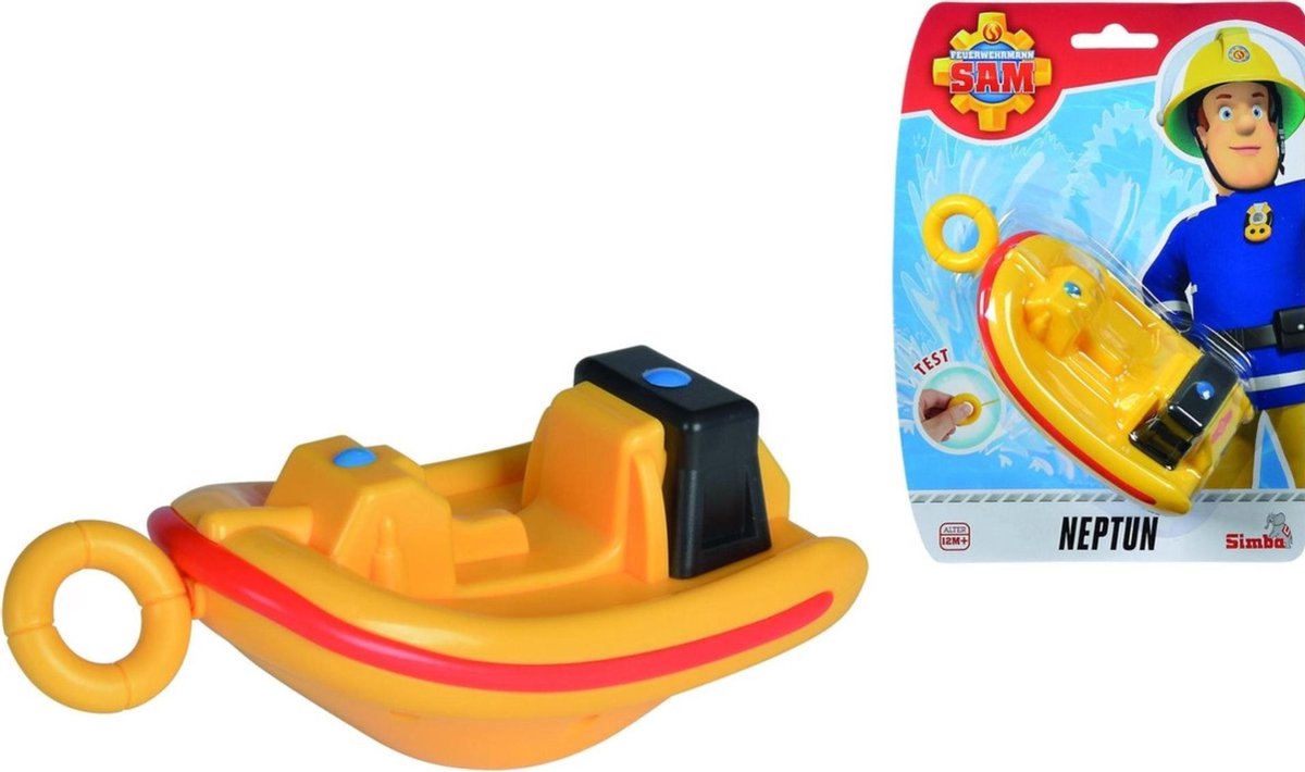 Brandweerman Sam opwindbare boot Neptune - Waterspeelgoed - Geel - 13 cm