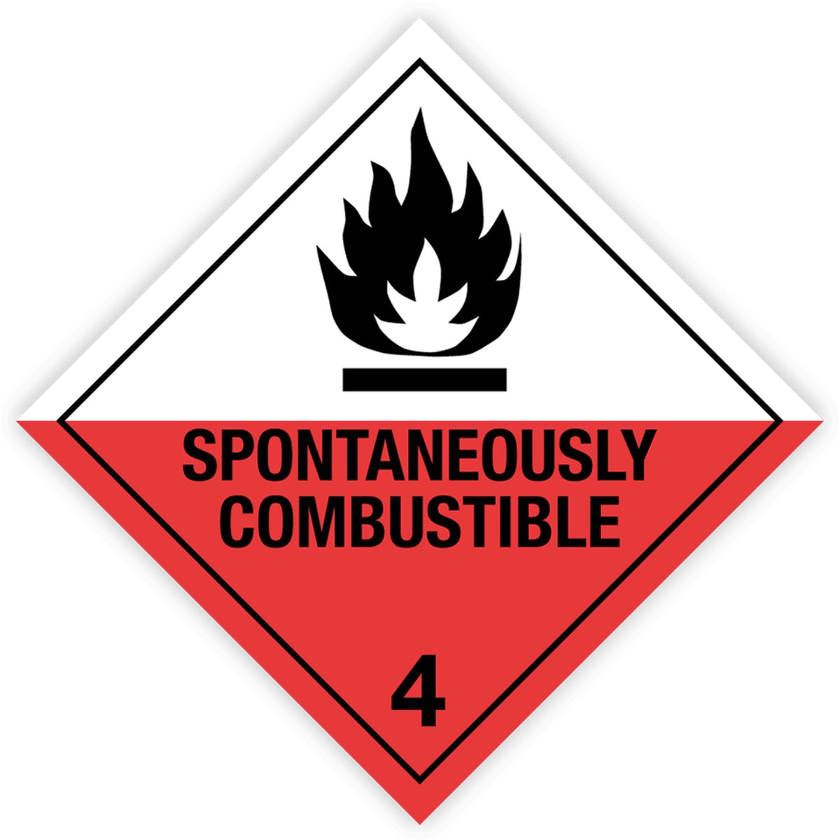 Simbol® - Gevaarsetiketten Klasse 4.2 - Stickers IMO 4.2 Spontaneously combustible - Voor zelfontbranding vatbare stoffen - Formaat 25 x 25 cm