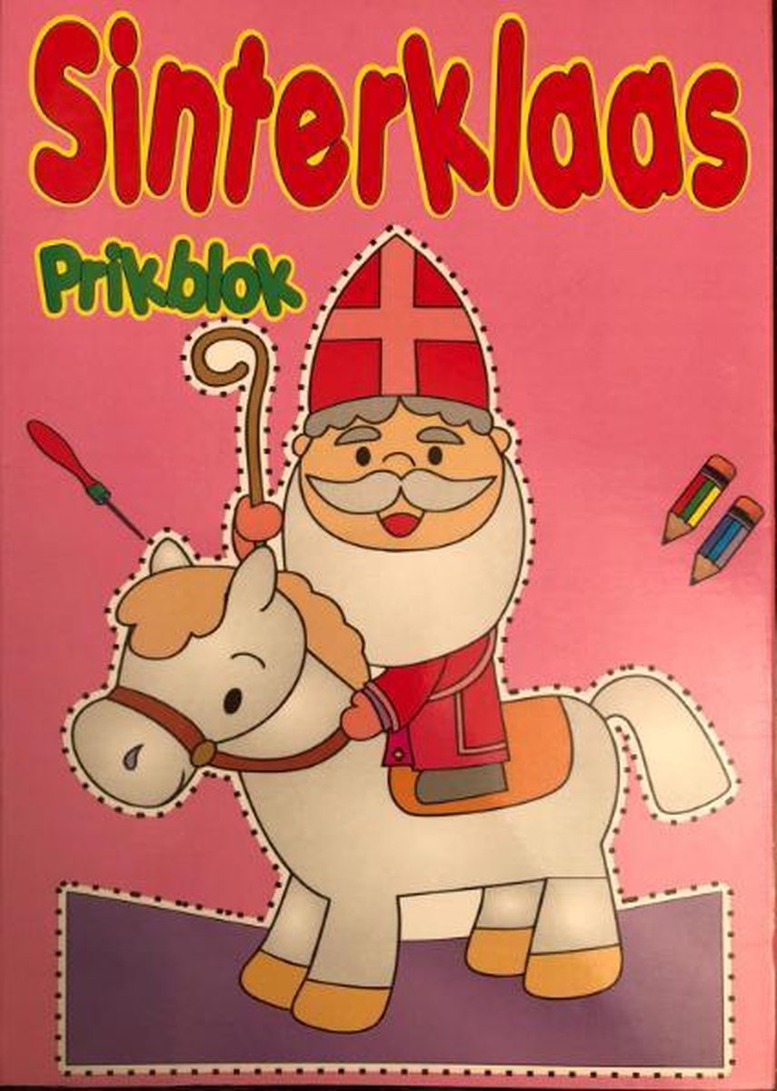 sinterklaas prikblok - maat lang 15 cm - hoog 21-prikblok - prikken en kleuren