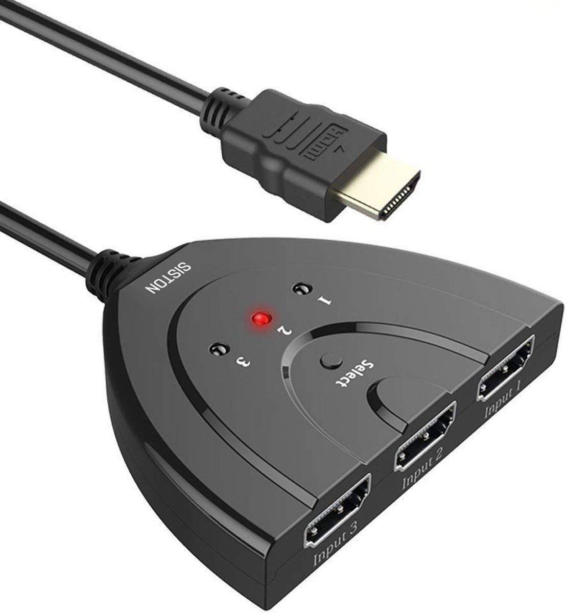 HDMI Switch - Splitter 3 in naar 1 uit  - 3 in 1 - 1080p Full HD - Indicatie LED + Pigtail - Zwart - Siston®