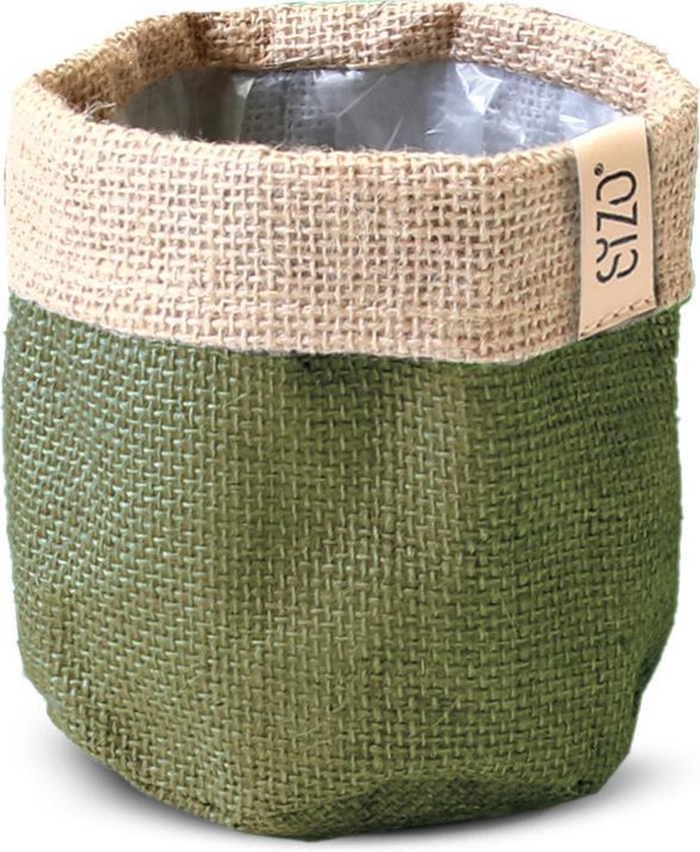 SET VAN 2 Sizo bag jute - Olive (groen) Ø 11 cm