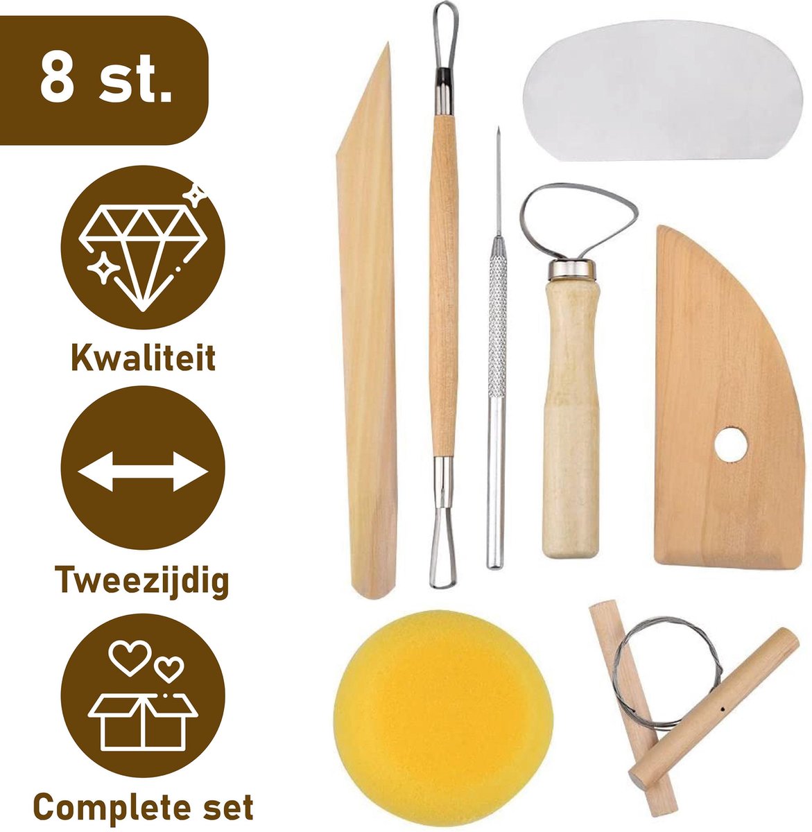 Boetseergereedschap voor het boetseren van klei - Klei gereedschap met mirettes en boetseerklei spatel - kleigereedschap voor beginners - boetseer set 8 stuks