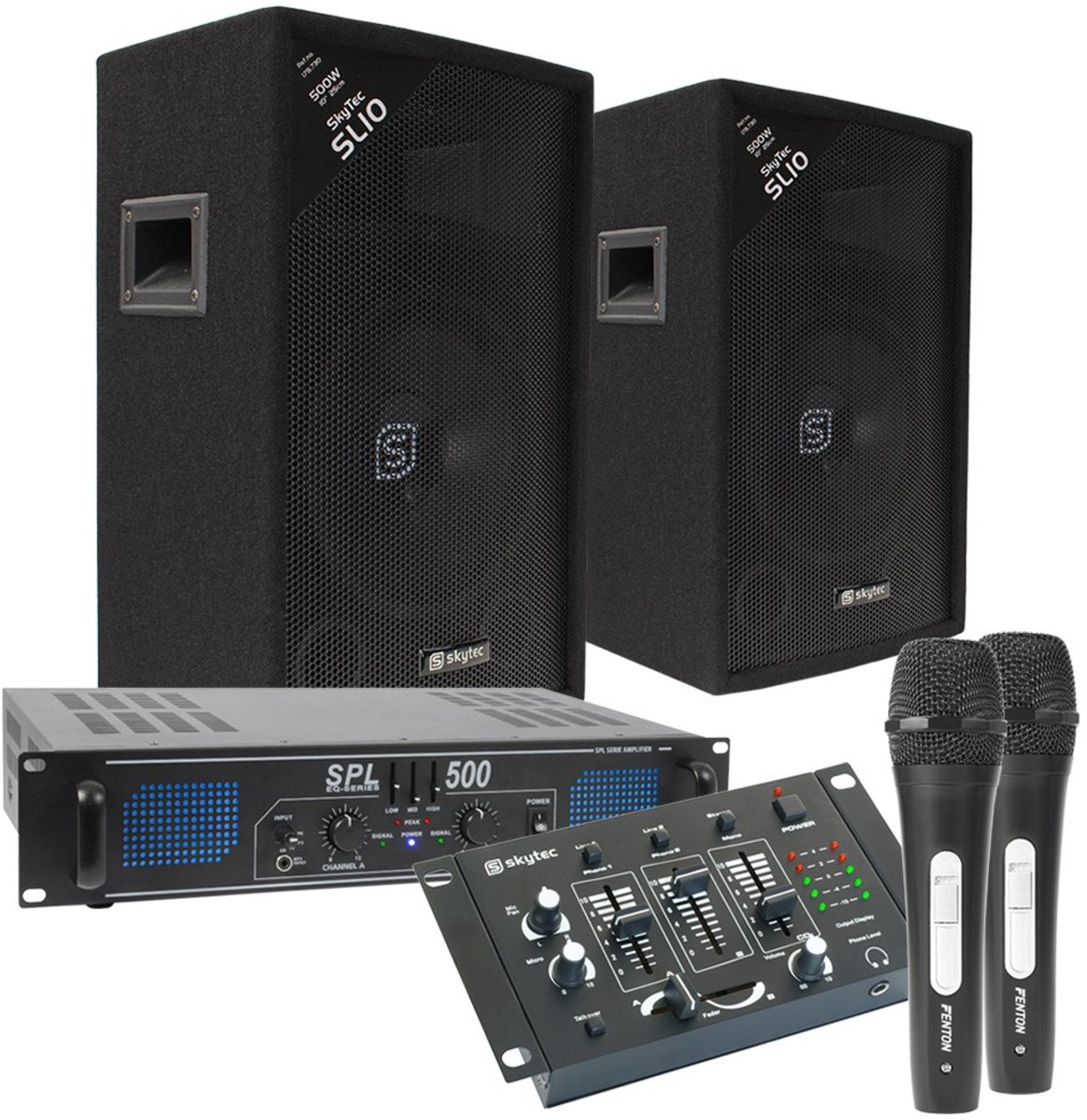 Complete 500W karaokeset met microfoons, mixer, speakers, versterker en kabels - Direct zingen!