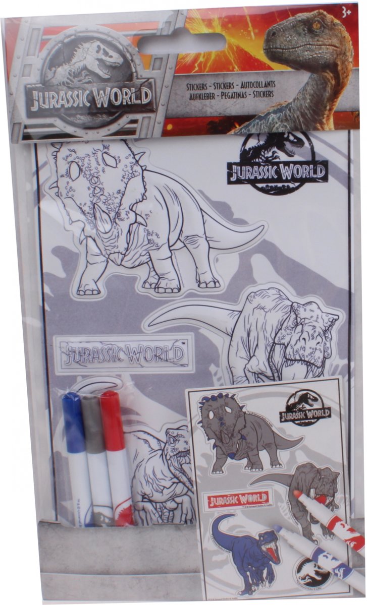 Slammer Jurassic World Inkleur Stickers 3d Blauw/rood/grijs