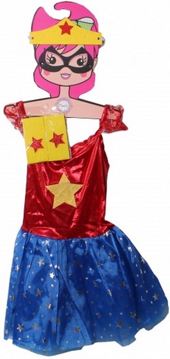 Super Hero jurk met sterren meisjes blauw/rood