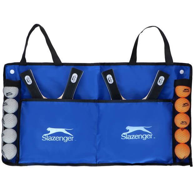 Slazenger Tafeltennis Set - 4 Tafeltennis Batjes, 10 Ballen en 1 Draagtas - Makkelijk Mee te Nemen - Meerkleurig