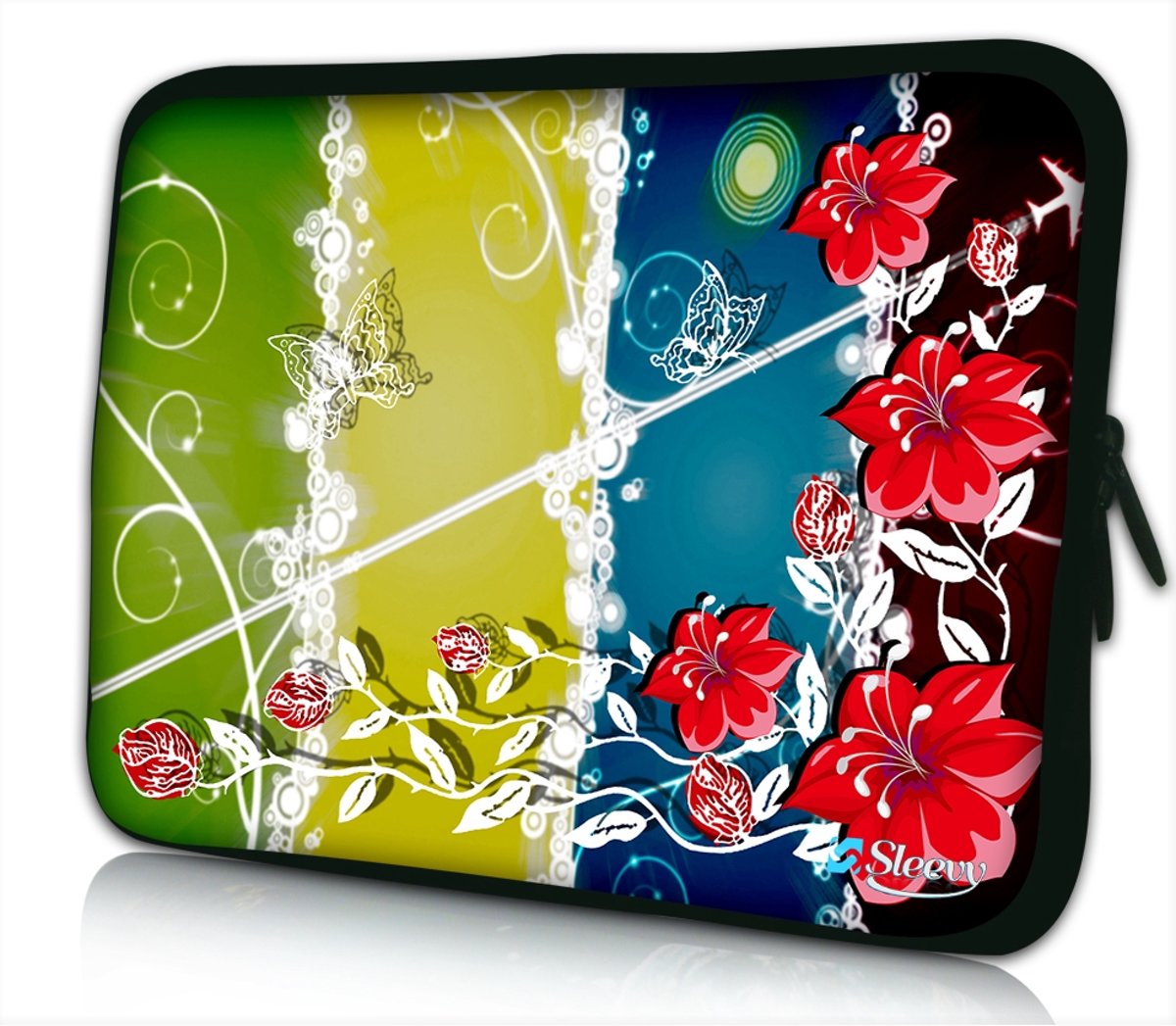 Sleevy 10 laptop/tablet hoes rode bloemen - tabletsleeve - tablet sleeve - ipad sleeve