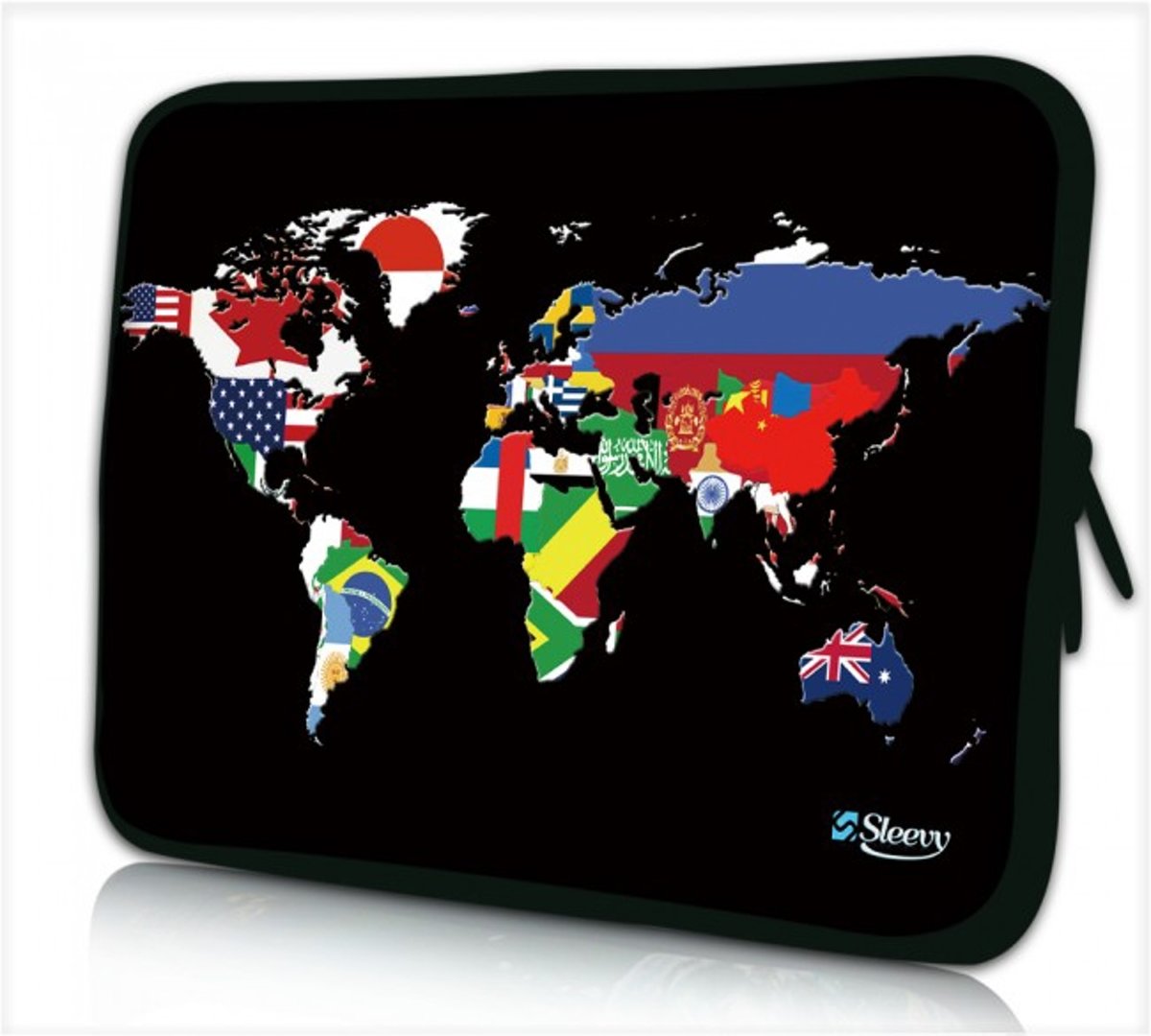 Sleevy 10.1 laptop/tablet hoes wereldkaart en vlaggen - tabletsleeve - tablet sleeve - ipad sleeve