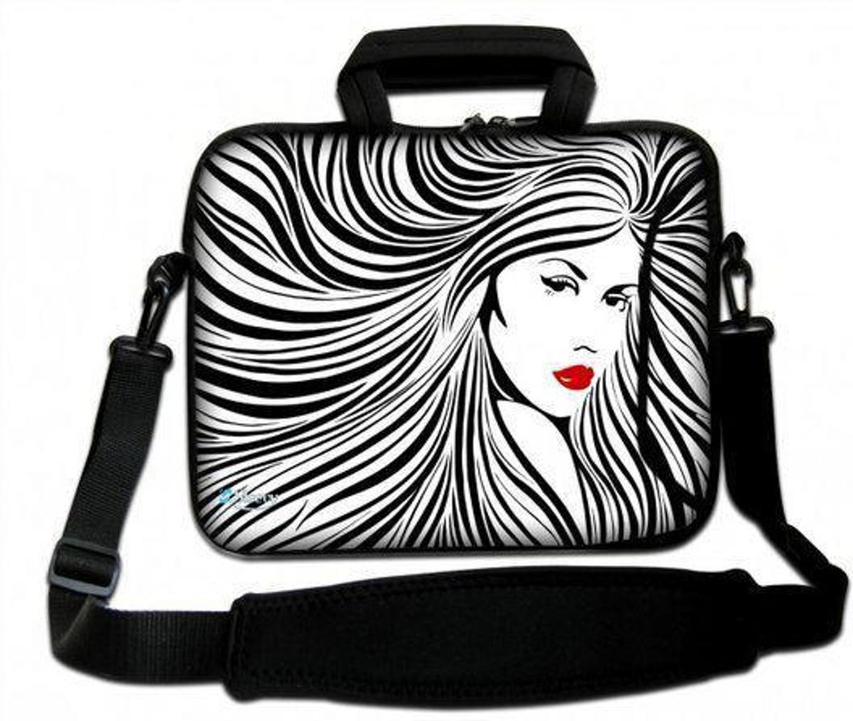 Sleevy 15.6 inch laptoptas artistieke vrouw in zwart/wit