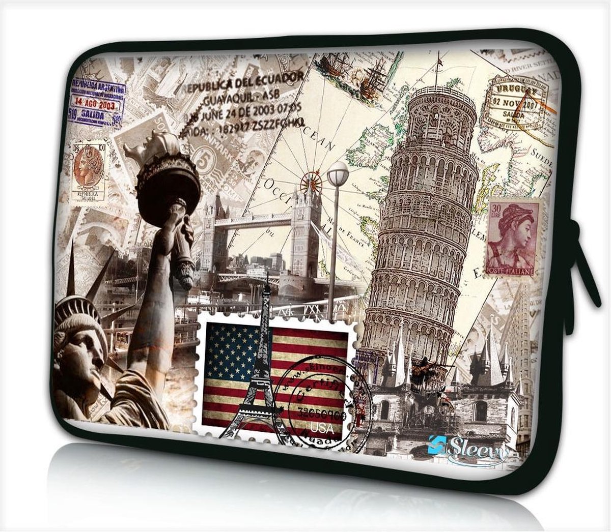 Sleevy 17,3 laptophoes wereld monumenten - laptop sleeve