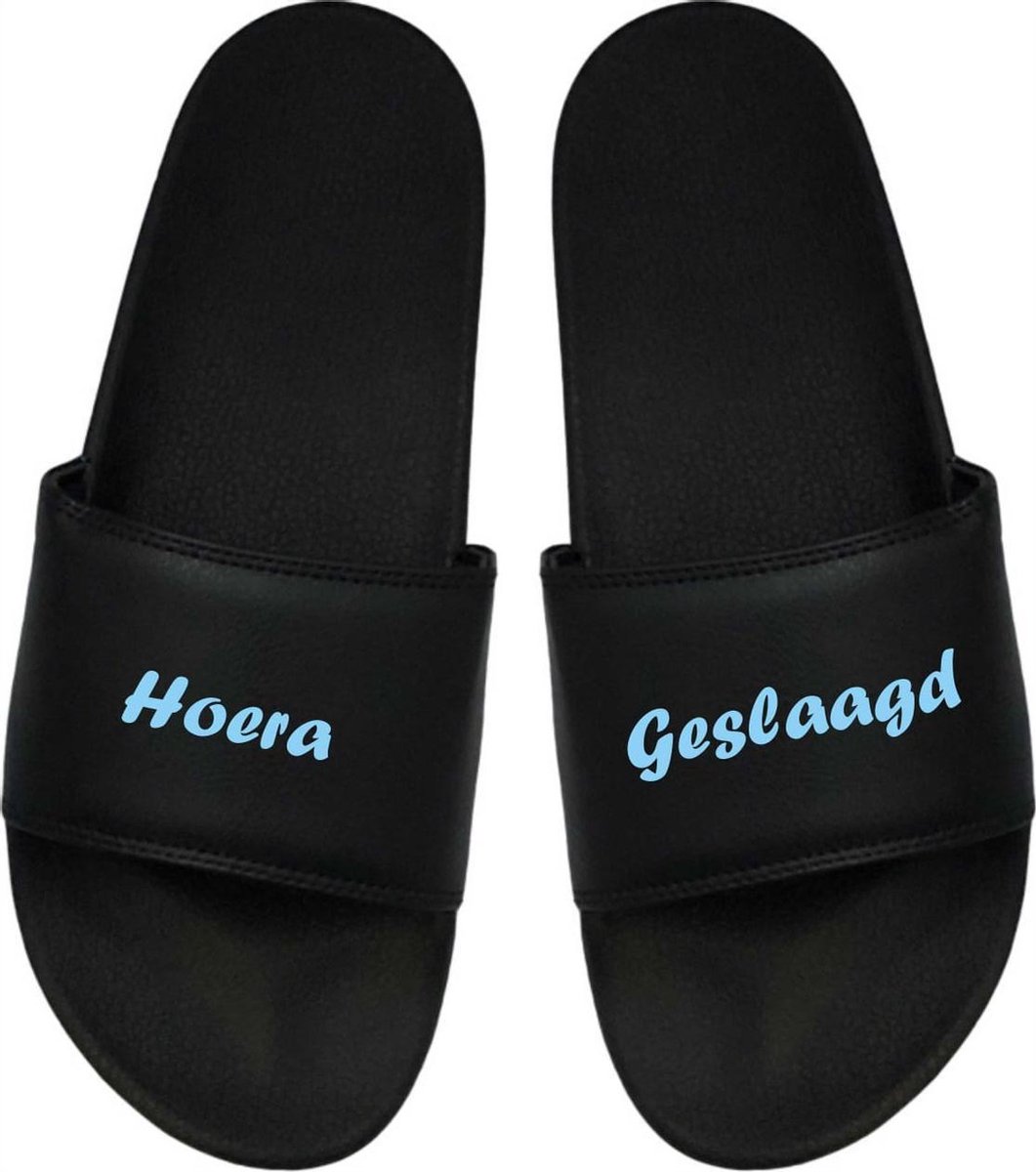 Cadeau Examen - Cadeau Geslaagd - Badslippers Geslaagd - Blauw