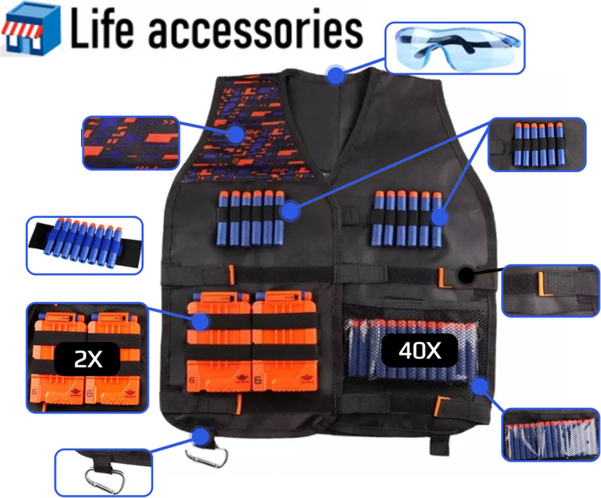 Nerf pijltjes – Nerf – Nerf vest – Nerf guns – tactical vest – Nerf sniper – Nerf guns elite – Nerf gun – Pijltjes tas – Inclusief bril - 40 pijltjes – 2 magazijnen