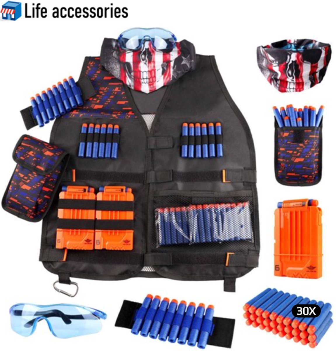 Nerf – Nerf pijltjes – Nerf vest – Nerf guns – tactical vest – Nerf sniper – Nerf guns elite – Nerf gun – 30 pijltjes – Inclusief bril en masker