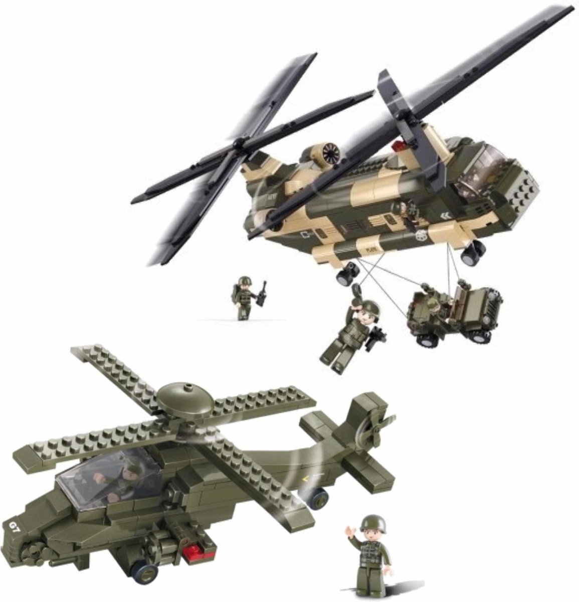 Leger/soldaten speelgoed set van Sluban - 2x army helikopters van 43 en 28 cm