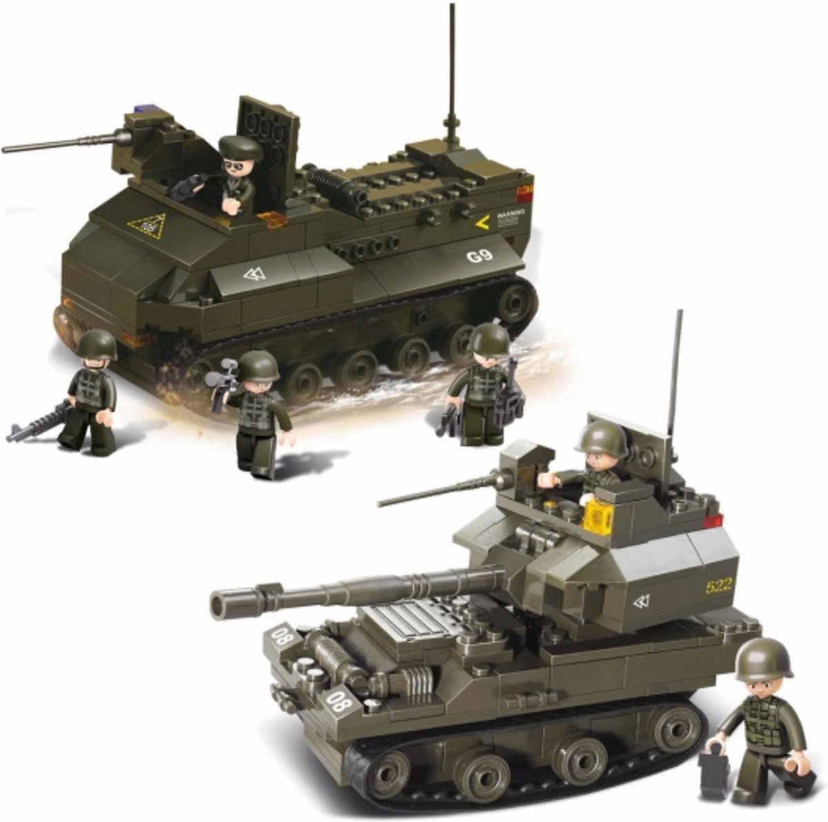 Leger/soldaten speelgoed set van Sluban - 2x army voertuigen - Tank en een pantservoertuig - Ongeveer 31 cm