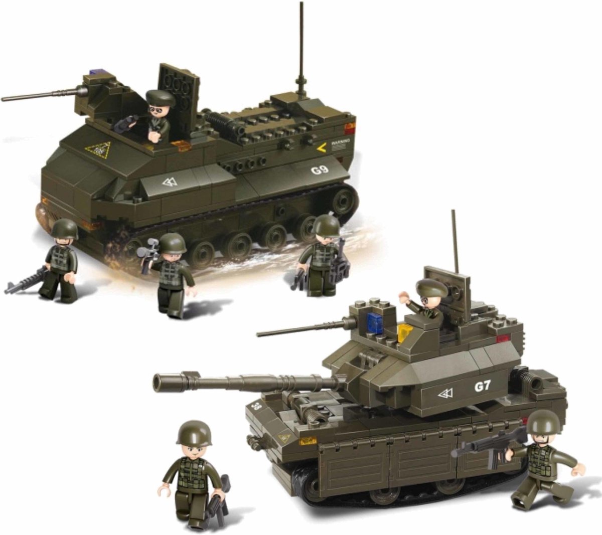 Leger/soldaten speelgoed set van Sluban - 2x army voertuigen - Tank en een pantservoertuig - Ongeveer 31 cm