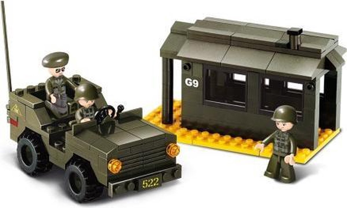 Leger/soldaten speelgoed set van Sluban - 2x army voertuigen - Wachtpost, jeep en een pantservoertuig - Ongeveer 31 cm