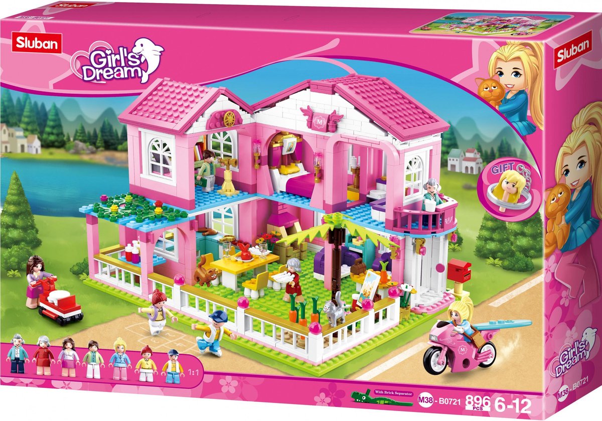 Sluban Girls Dream M38-B0721 Speelhuis Roze - 896 Bouwsteentjes - Lego Compatibel - Bouwdoos