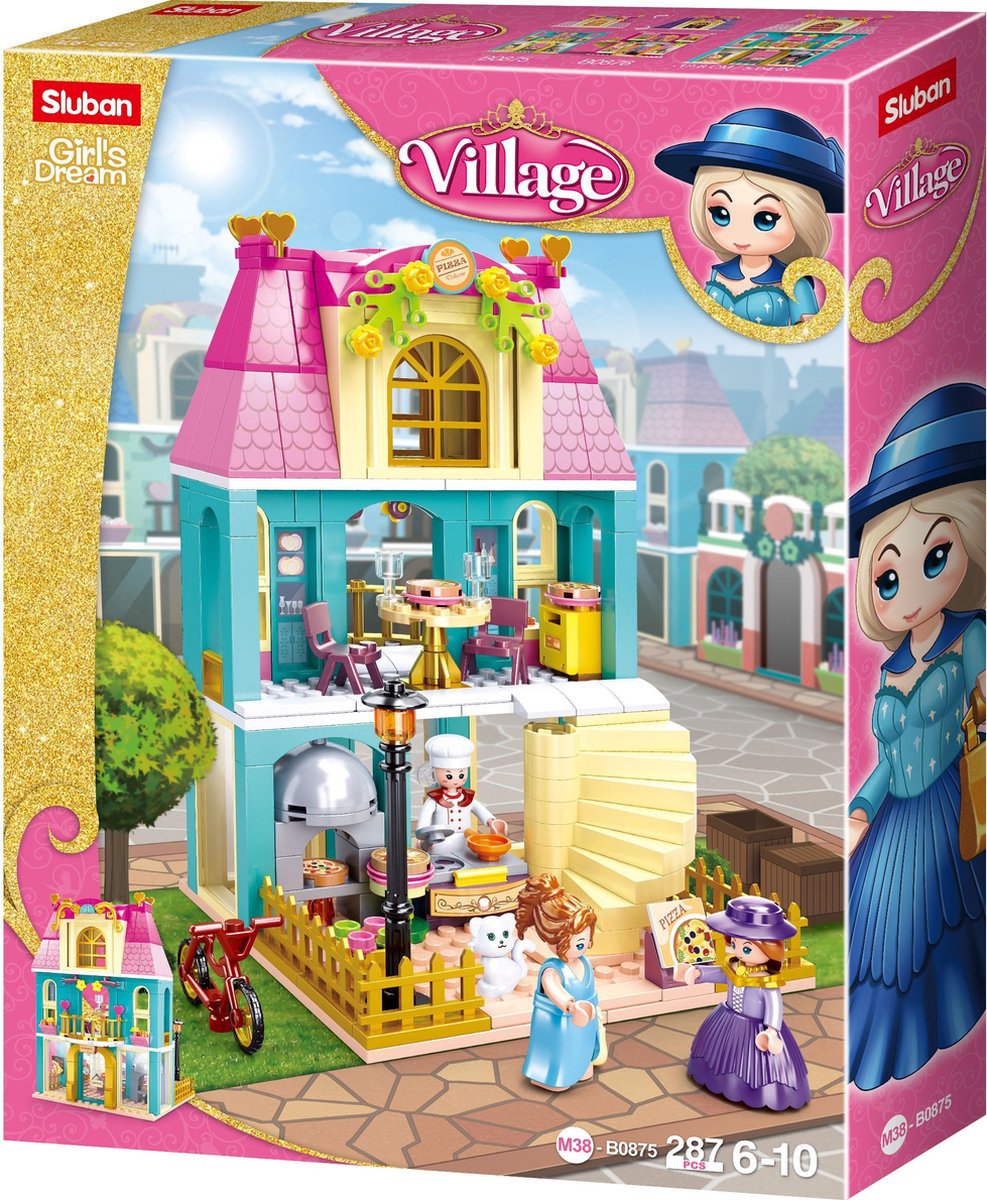 Sluban M38-B0875 Village Serie - Pizzeria - 287 onderdelen - Lego Compatibel - Bouwdoos