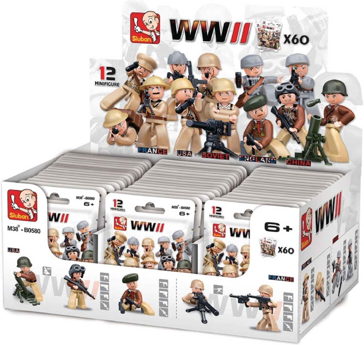 Sluban WWII Soldaten 60 Polybags in display