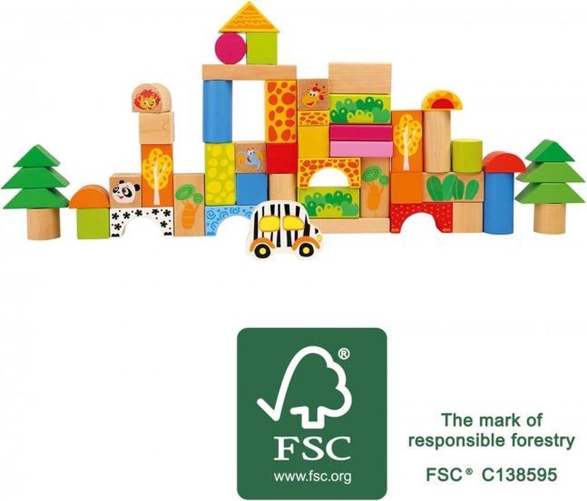 Houten speelgoed - Massieve blokken gemaakt van FSC® 100% Gecertificeerd - Dierentuin