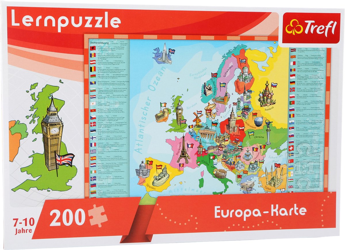 Leer puzzel europa   - Alle landen van europa   200 puzzelstukjes