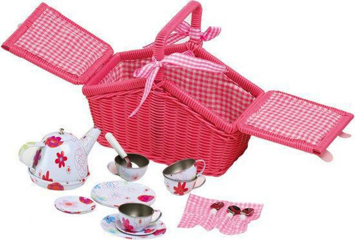 Roze picknickmand met serviesje