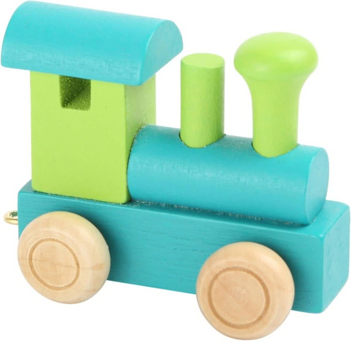 Small Foot Locomotief Hout Groen/blauw 7 X 3 X 5,5 Cm