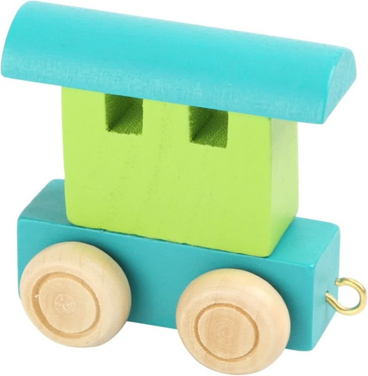 Small Foot Treinwagon Hout Groen/blauw 6 X 3 X 5,5 Cm