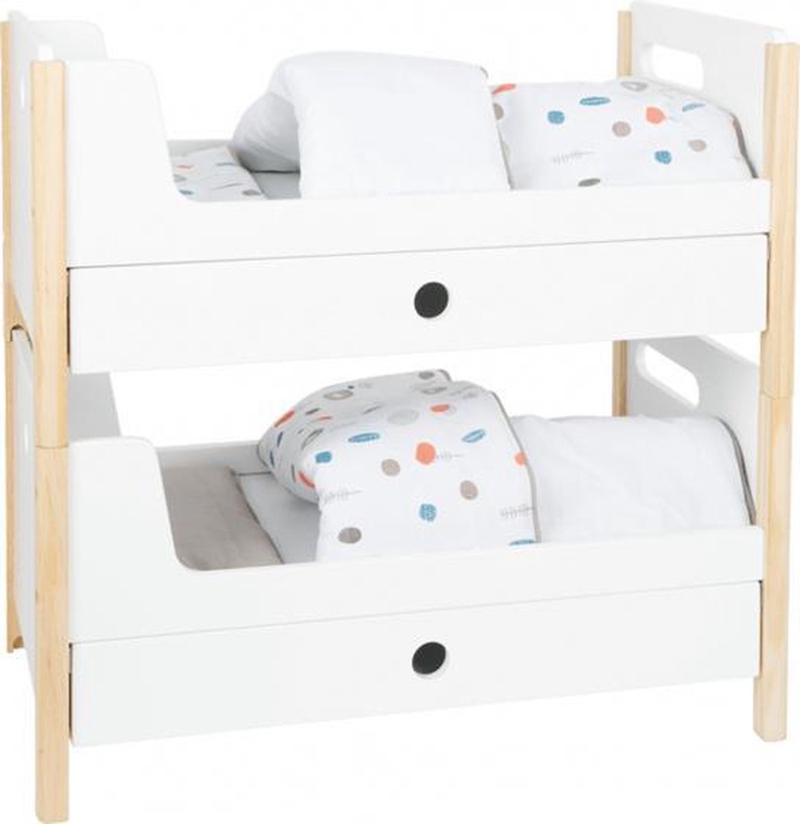 poppenstapelbed en beddengoed 50 cm hout wit/beige